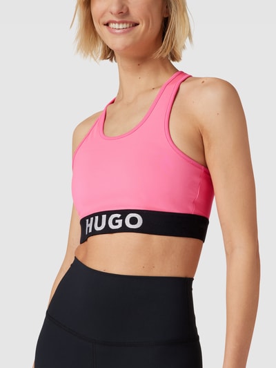 HUGO Korte top met labeldetail, model 'Darinella' Neon roze - 3