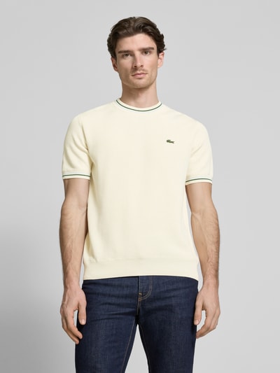 Lacoste T-shirt z prążkowanymi wykończeniami Złamany biały 4