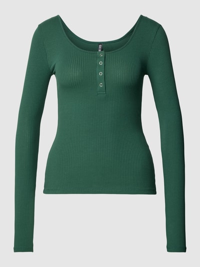 PIECES Longsleeve mit kurzer Knopfleiste Modell 'KITTE' Dunkelgruen 2