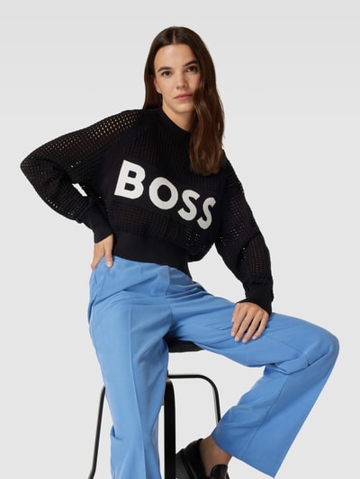 BOSS Orange Sweter z dzianiny z ażurowym wzorem model ‘Fenniki’ Czarny 3