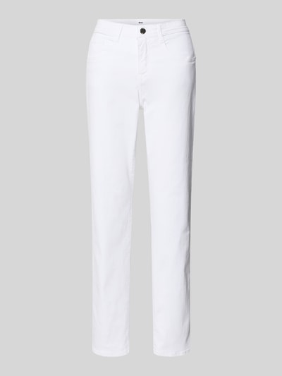 Produktfoto, weiße Straight Leg Jeans im 5-Pocket-Design Modell 'Carola' von Brax aus Baumwoll-Mix mit Stretch, gerader Schnitt