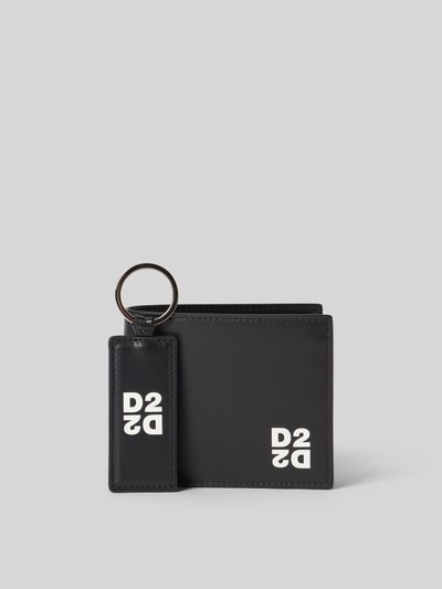 Productfoto, portemonnee met logo-prägung van Dsquared2 in zwart met witte logoprint, steekvakken, hoofdvak en sleutelring, breedte 22 cm, lengte 9 cm