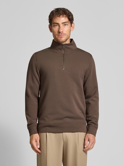 Casual Friday Sweatshirt met opstaande kraag en ritssluiting, model 'Sebastian' Lichtbruin - 4