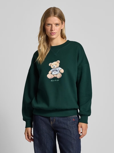 Review Oversized Sweatshirt mit Label-Print Dunkelgruen 4
