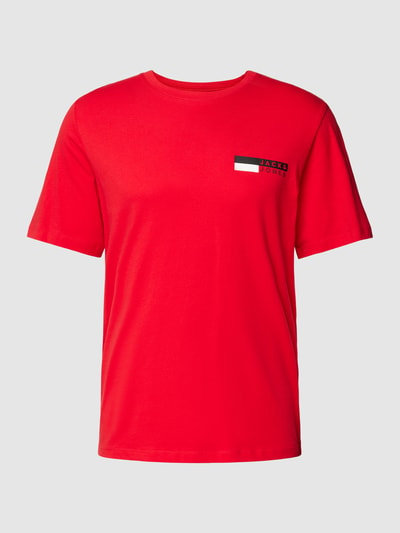 Jack & Jones T-shirt met labelprint, model 'CORP' Kersenrood - 2