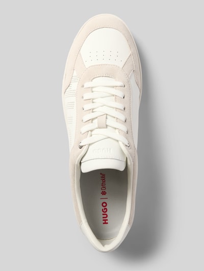 Produktfoto, Sneaker mit Echtleder Besatz Modell 'Lyde_tenn_sdpu' von HUGO für Herren, weiß-beige Farbmix, glatte und perforierte Texturen
