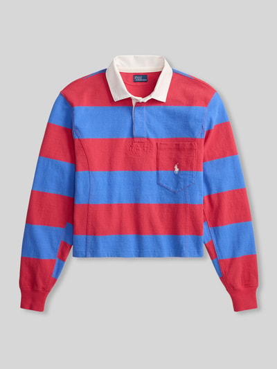 Produktfoto, Regular Fit Poloshirt aus reiner Baumwolle von Polo Ralph Lauren, gestreift in Blau und Rot, Logo-Detail, Piqué-Textur