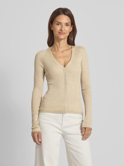 BOSS Kurtka z dzianiny o kroju slim fit z żywej wełny Beżowy melanż 4