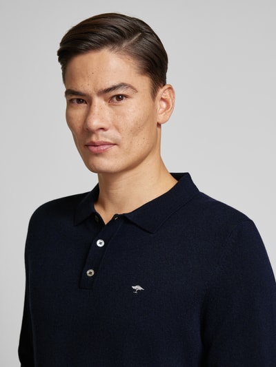 Fynch-Hatton Poloshirt van een mix van merinowol en kasjmier met labelstitching Marineblauw - 3