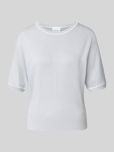 Produktfoto, Regular Fit Pullover aus Viskose-Mix in Tricotlook van comma, lichtblau met ronde hals en 1/2-mouwen, Dames, Ruglengte maat 36: 49 cm, Mouwlengte maat 36: 25 cm