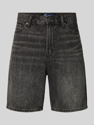 Produktfoto, Bermudas im 5-Pocket-Design von GAP mit Baumwoll-Lyocell-Mix, Wide-Fit, dunkles und leicht verwaschenes Schwarz, glatte Struktur.