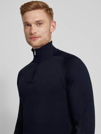 Bruun & Stengade Gebreide pullover met opstaande kraag, model 'KNUD' Donkerblauw - 3