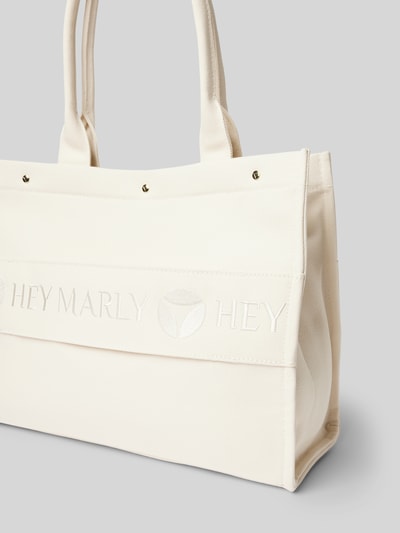 Hey Marly Handtas met labelstitching, model 'Signature Bag' Ecru - 3