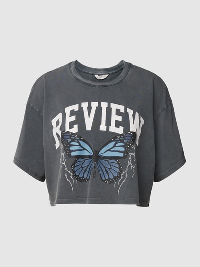 REVIEW Kort T-shirt met extra brede schouders Antraciet - 2