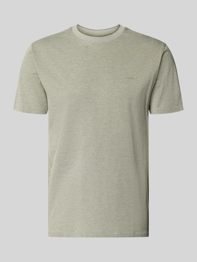 Produktfoto, T-shirt z okrągłym dekoltem i wyhaftowanym logo od Gant, bawełna, krój regular fit, długość tyłu w rozmiarze M: 69 cm