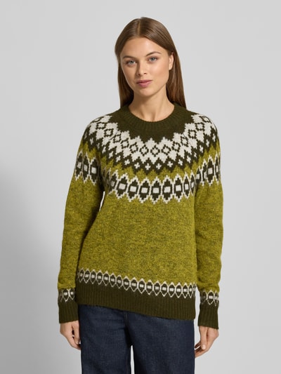FREE/QUENT Gebreide pullover in Noorse look, model 'Novala' Kaki - 4