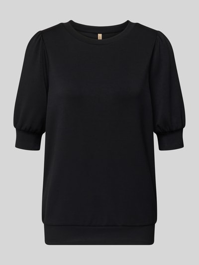 Produktfoto, schwarzes Sweatshirt mit 1/2-Arm Modell 'BANU' von Soyaconcept, Material-Mix mit Modal-Anteil, Rundhalsausschnitt, Puffärmel, Regular Fit.