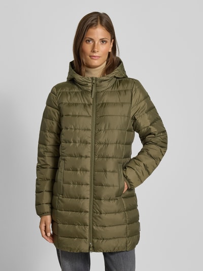Tom Tailor Denim Regular fit gewatteerde lange jas met capuchon Olijfgroen - 4