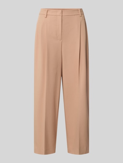 Produktfoto, Straight Fit Hose mit Viskose-Anteil in verkürzter Passform von Luisa Cerano, beige, Bundfalten, elastischer Stoff, glatte Textur