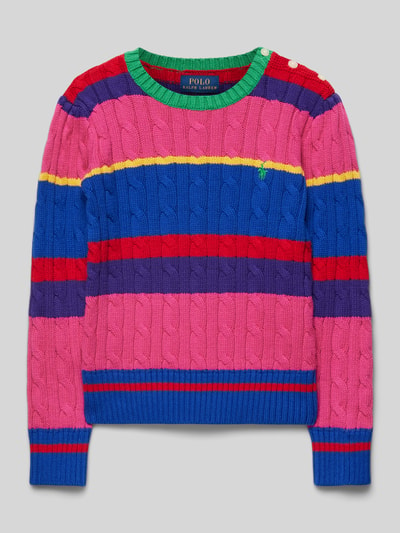 Polo Ralph Lauren Kids Strickpullover mit Zopfmuster Pink 1