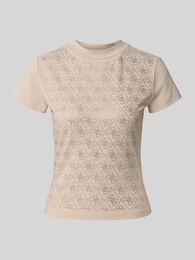 GUESS T-Shirt im Allover-Look mit Ziersteinbesatz Taupe 2