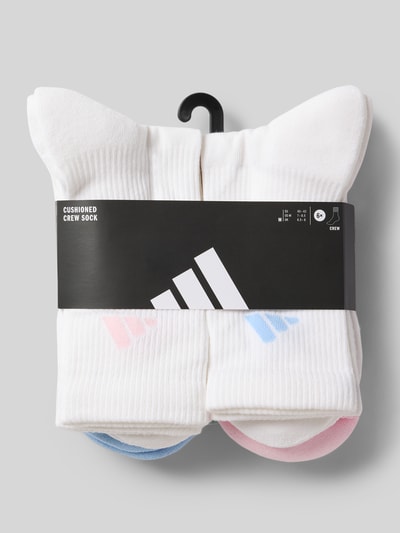 Produktfoto, Socken mit Logo im 6er-Pack von adidas Sportswear aus Baumwoll-Mix mit Stretch-Anteil, Logo, körpernahe Passform, weiße Socken mit farbigen Akzenten.