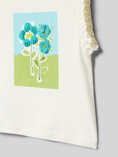 Produktfoto, Top mit Motiv-Print von Mayoral in Weiß mit blau-grünem Blumenmuster, Baumwoll-Elasthan-Mix, Regular Fit, Rundhalsausschnitt.