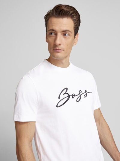 BOSS T-Shirt mit Label-Stitching Modell 'Thompson' Weiss 3