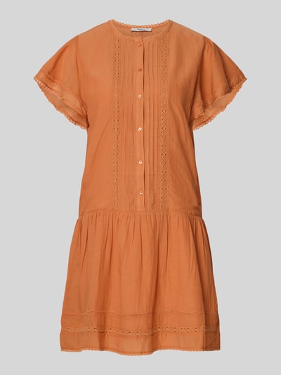 Produktfoto, Mini-Freizeitkleid aus Baumwoll-Viskose-Mix Modell 'DESTIN' von Pepe Jeans in uni Orange mit Lochstrick-Einsätzen, Regular Fit