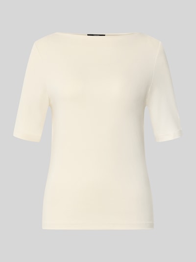 Produktfoto, cremefarbenes Shirt aus Viskose-Mix Modell 'Kadee' von someday, taillierte Passform, U-Boot-Ausschnitt, Halbarm.