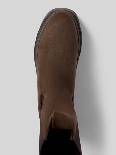 Produktfoto, Stiefel aus echtem Leder mit Logo-Detail von Copenhagen, brązowy kolor, zaokrąglony czubek, profilowana podeszwa, krój zaokrąglony, detal z logo, wysokość obcasa 5 cm, wysokość cholewki w rozmiarze 40: 24 cm, szerokość w rozmiarze 40: 12 cm