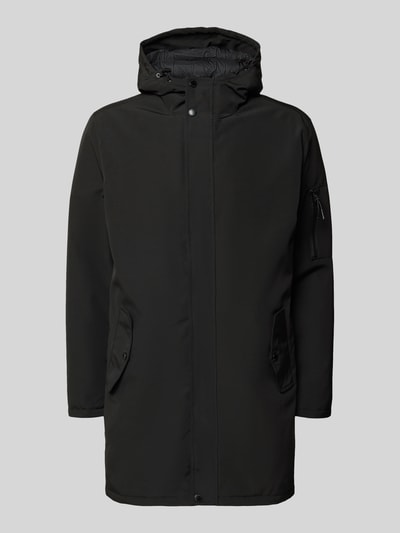 Produktfoto, Jacke mit Kapuze von MCNEAL in Schwarz, Regular Fit, verdeckter Reißverschluss, Pattentaschen, Reißverschlusstasche am Ärmel, glatte Textur