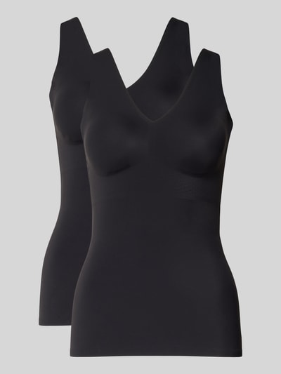 Produktfoto, Slim Fit Top mit V-Ausschnitt Modell 'Invisible' von Schiesser, elastyczna mieszanka materiałów, czarny kolor, gładka tekstura