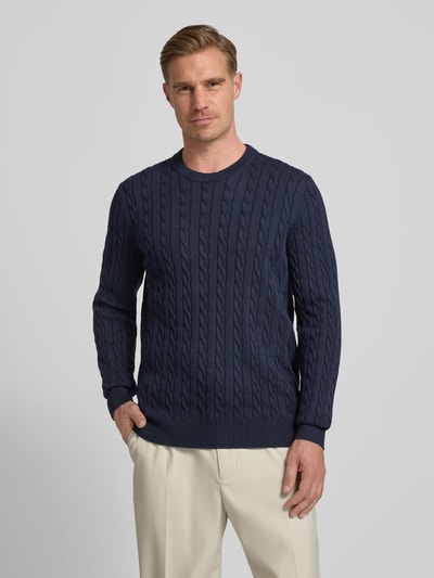 Christian Berg Men Strickpullover mit gerippten Abschlüssen Marine 4
