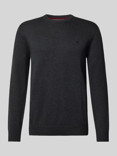 Christian Berg Men Gebreide pullover met wol en ronde hals Donkergrijs gemêleerd - 1