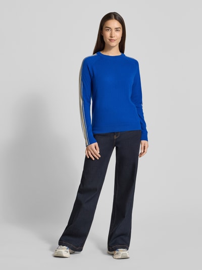Jake*s Casual Gebreide pullover van kasjmier met contraststrepen Blauw - 1