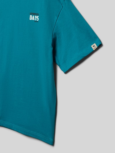 Produktfoto, Regular fit T-Shirt mit Statement-Print von Garcia, dziecięcy t-shirt z bawełny, krój regular fit, nadruk z napisem, okrągły dekolt, długość tyłu w rozmiarze 140: 56 cm, turkusowy, gładka tekstura