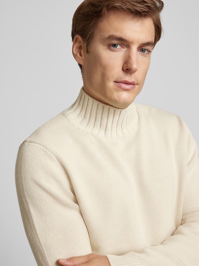 Profuomo Gebreide pullover met ribboorden Offwhite - 3