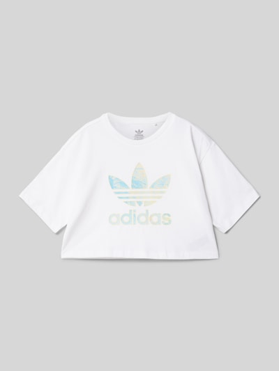 adidas Originals Cropped T-Shirt mit Label-Print Weiss 1