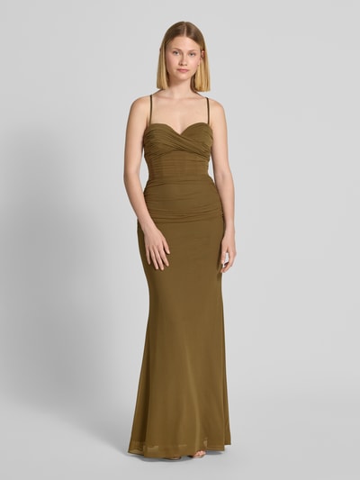 Luxuar Abendkleid mit Raffungen Oliv 4