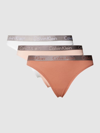 Calvin Klein Underwear Stringi z paskiem z logo w zestawie 3 szt. model ‘Thong’ Ciemnopomarańczowy 2