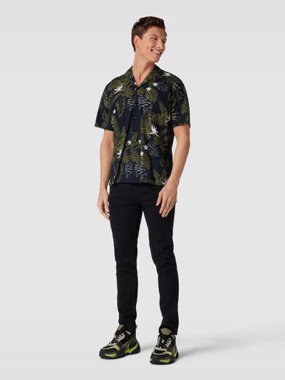 Jack & Jones Premium Freizeithemd mit Allover-Muster Modell 'TROPIC' Dunkelblau 1