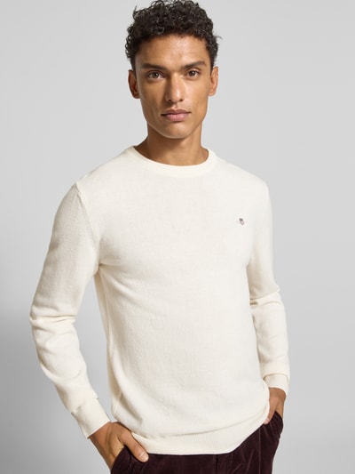 Gant Strickpullover aus reiner Lammwolle mit gerippten Abschlüssen Offwhite 3