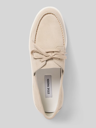 Produktfoto, Loafers aus Leder mit Schnürung Modell 'Leeway' von Steve Madden, beige, Gummisohle, Absatzhöhe 4 cm, Schafthöhe 6 cm, Schaftweite 6 cm