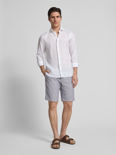 bugatti Regular Fit Bermudas aus Baumwoll-Mix mit Leinen-Anteil Blau 1