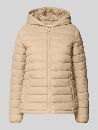 Productfoto, lichtbeige gewatteerde damesjas met capuchon, model 'THELMA' van CARS JEANS, regular fit, zichtbare rits en steekzakken
