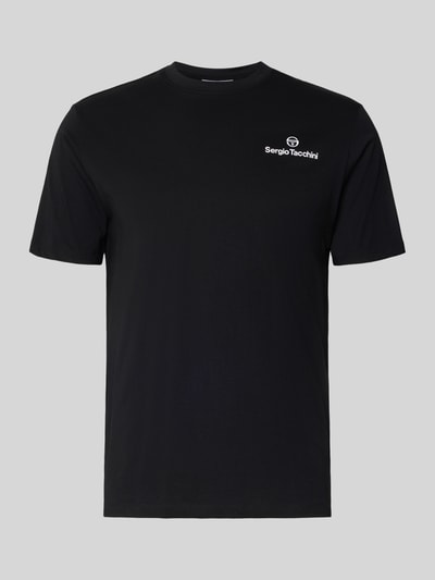 Produktfoto, Regular Fit T-Shirt mit Logo-Print von SERGIO TACCHINI, męski t-shirt z bawełny, krój regular fit, nadruk z logo, okrągły dekolt, długość tyłu w rozmiarze M: 69 cm, kolor czarny, gładka faktura