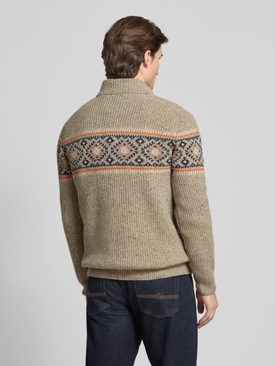 RAGMAN Sweter z mieszanki wełny z norweskim wzorem i kołnierzem zapinanym Jasnoszary 5