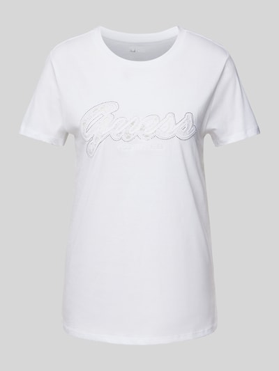 Guess T-Shirt aus Viskose mit Strasssteinbesatz Weiss 2