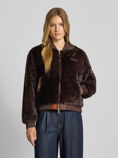 Original Bombers Bomberka ze sztucznego futra z dwustronnym zamkiem błyskawicznym Ciemnobrązowy 4